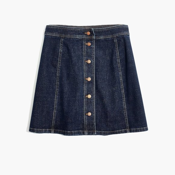 Stretch denim a-line mini skirt button-front - Picture 1 of 5